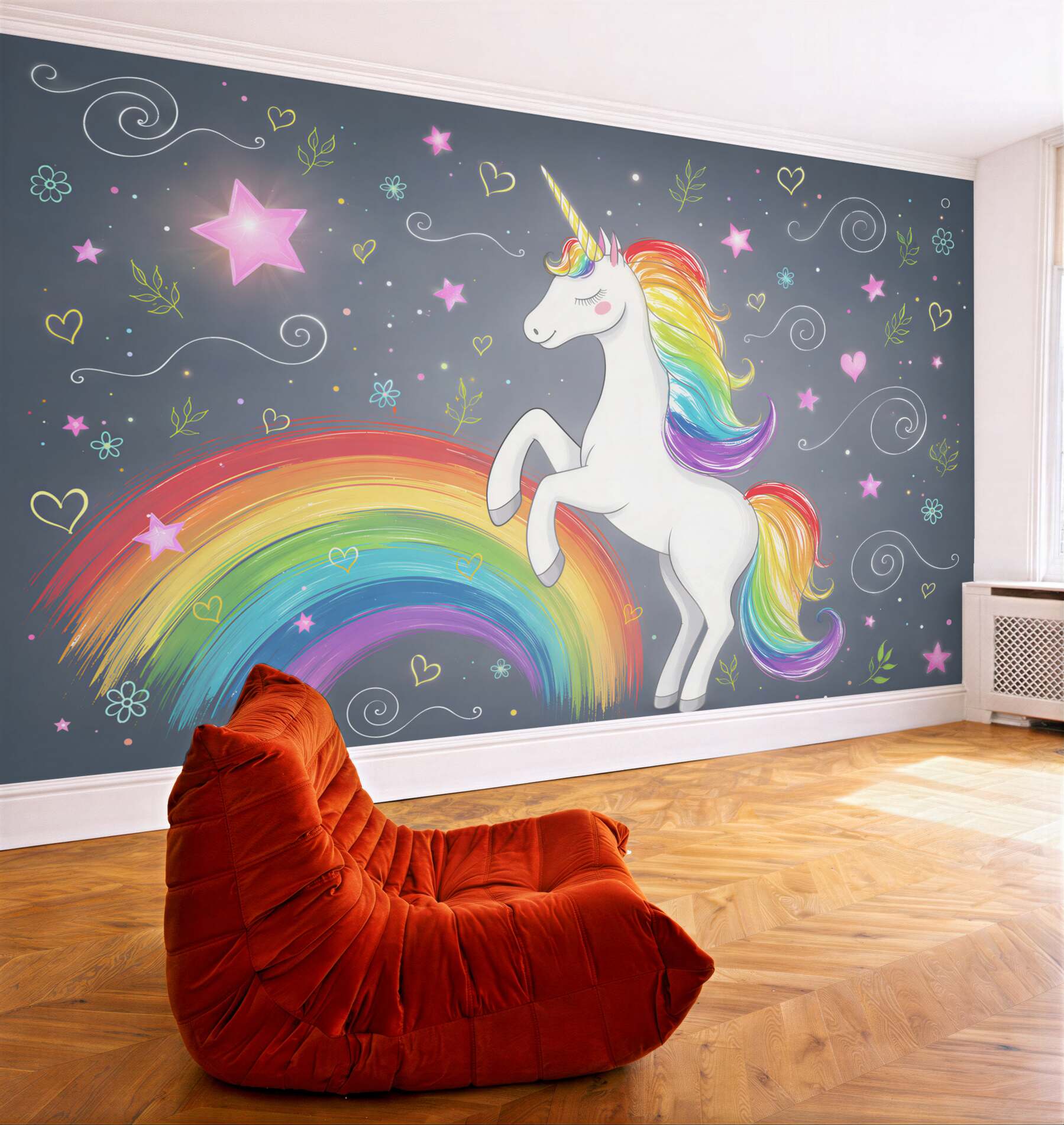 Fototapeten Einhorn auf dem Regenbogen