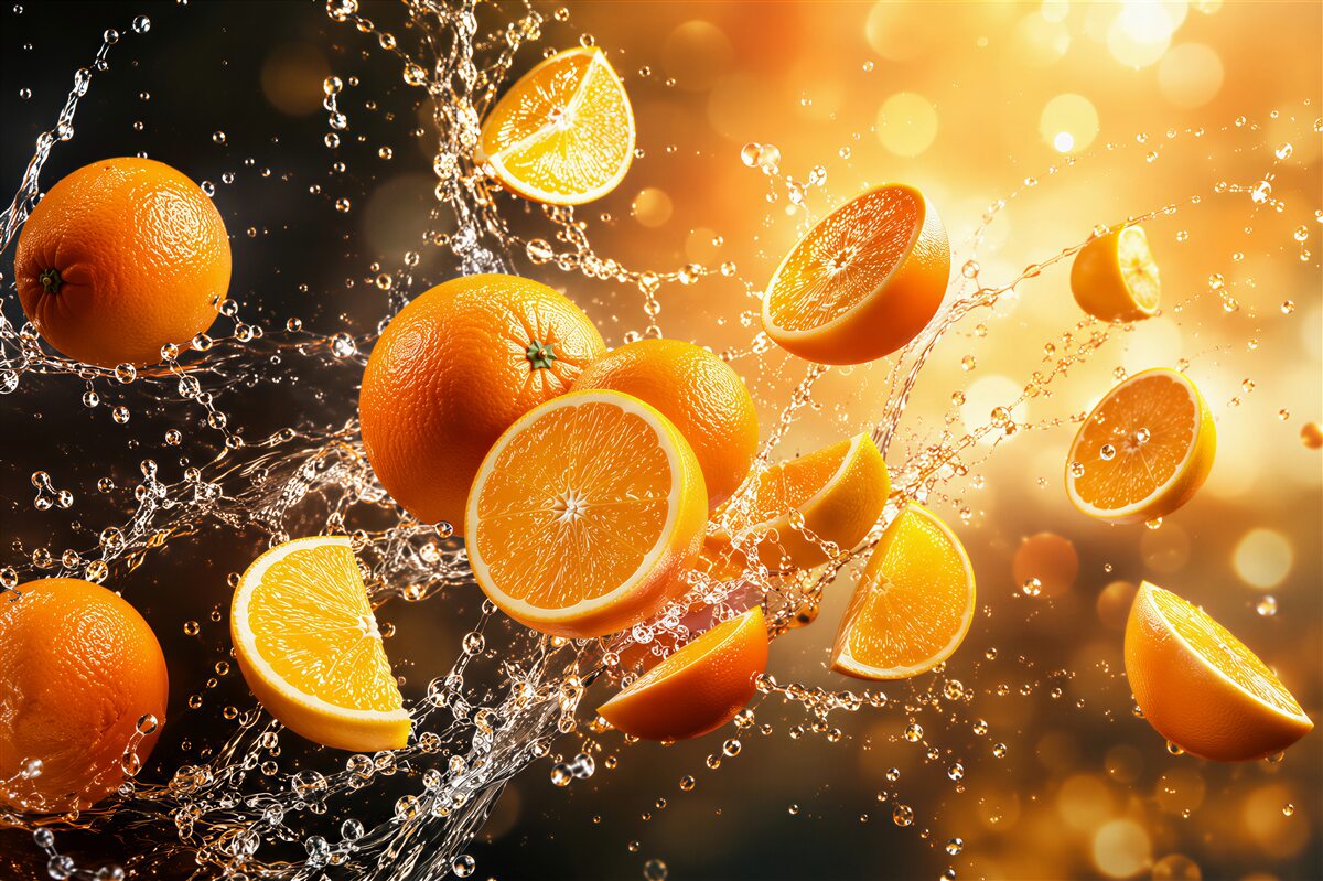 Fototapeten Stücke saftiger Orangen