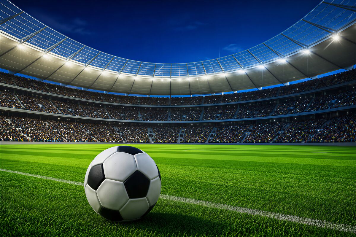 Fototapeten Fußball auf dem Spielfeld der Arena