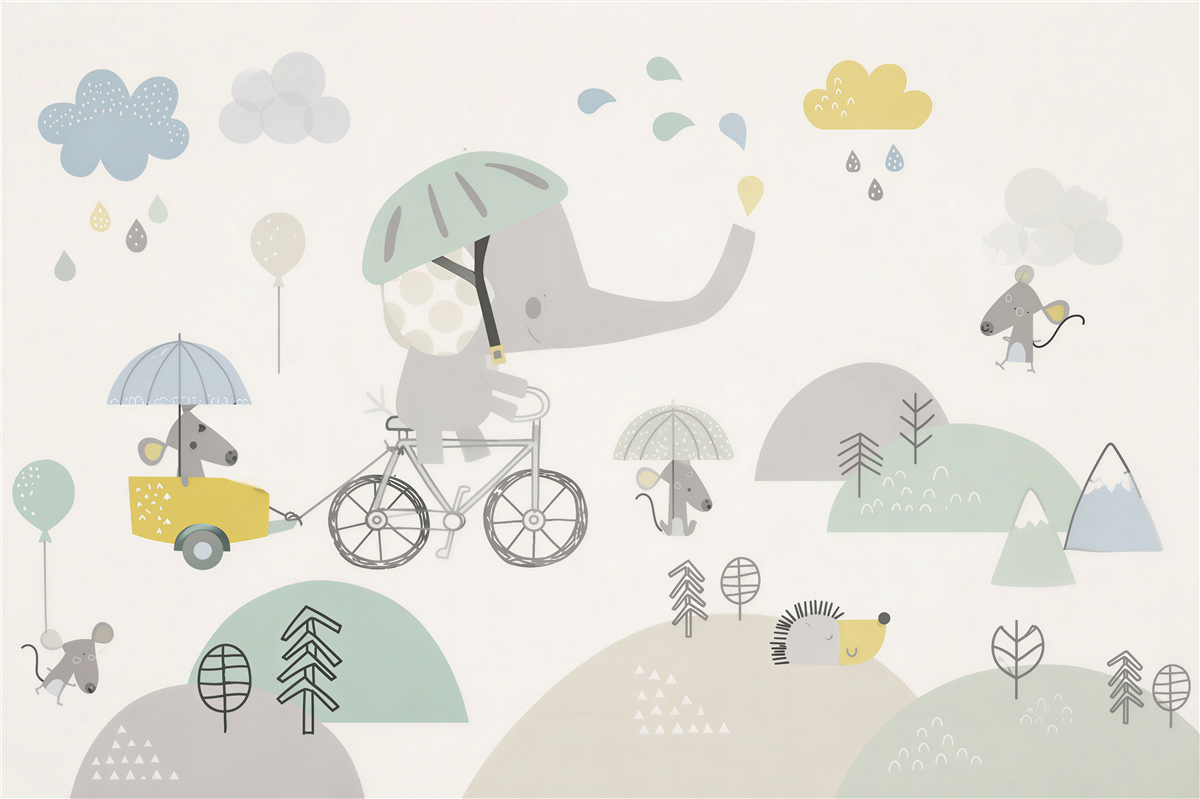 Fototapeten Elefant auf dem Fahrrad und andere Tiere