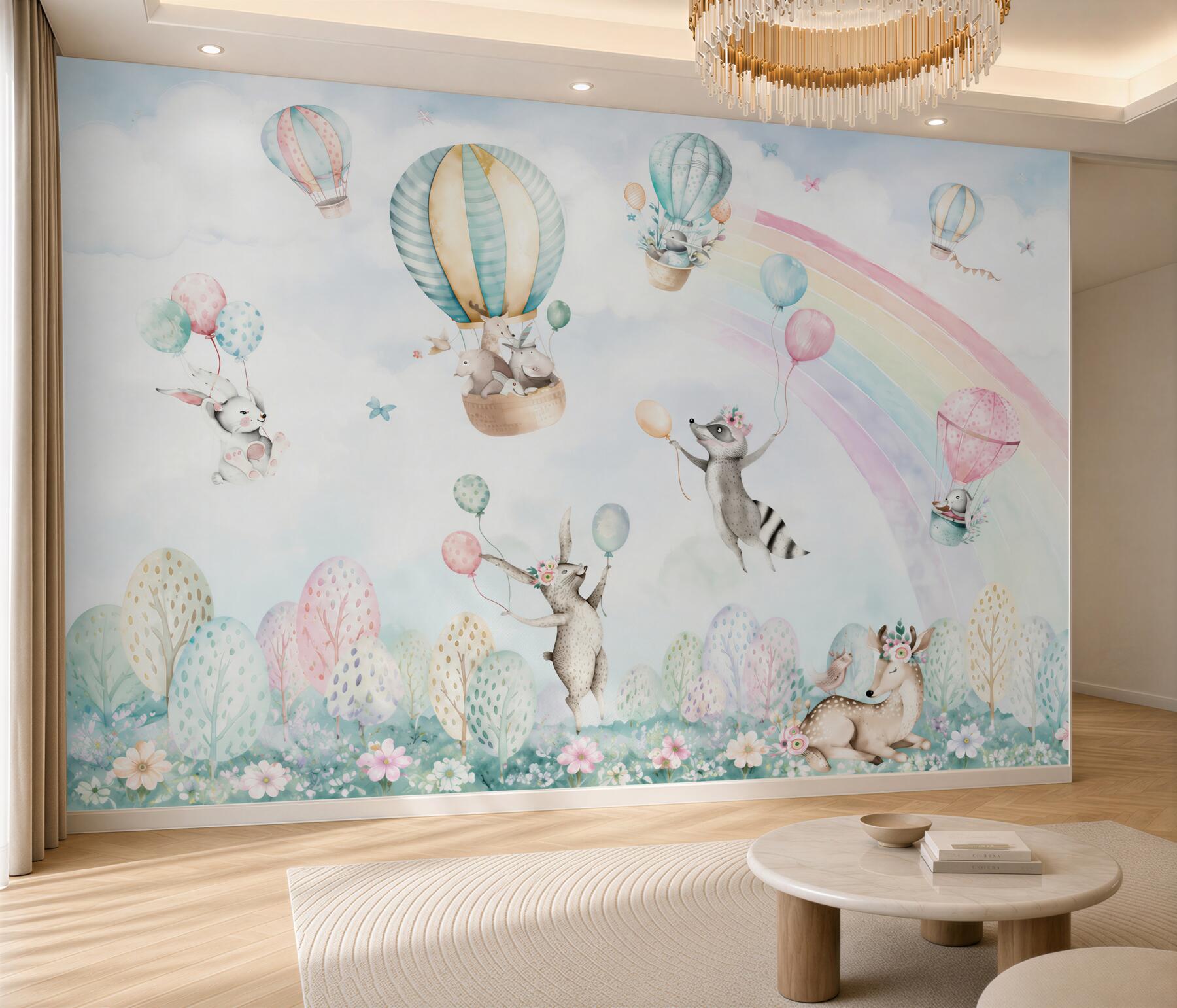 Fototapeten Tiere spielen mit Ballons und fliegen