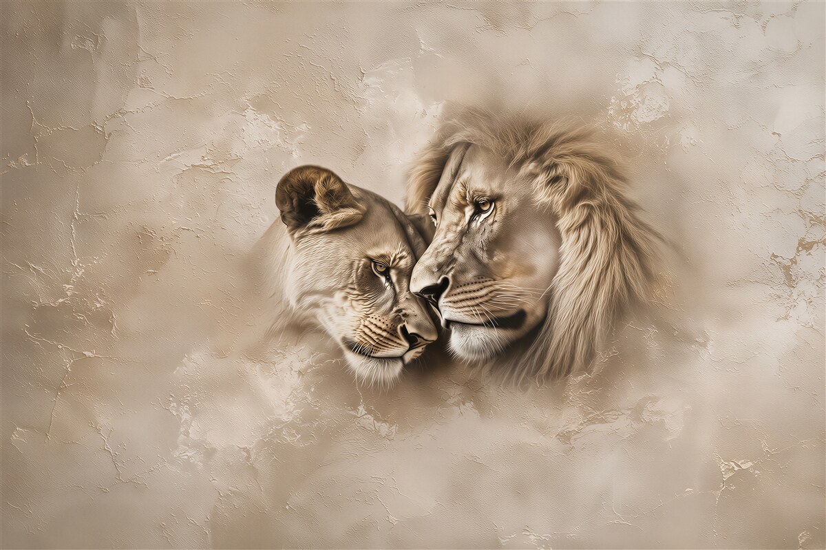 Fototapeten Löwin und Löwe