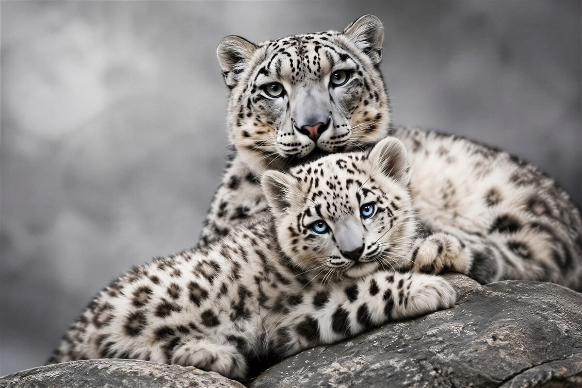 Fototapeten Mutter und junge Leoparden