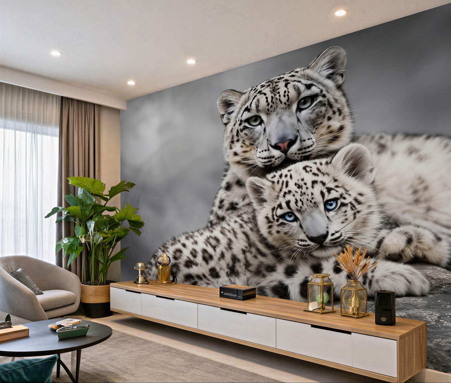 Fototapeten Mutter und junge Leoparden