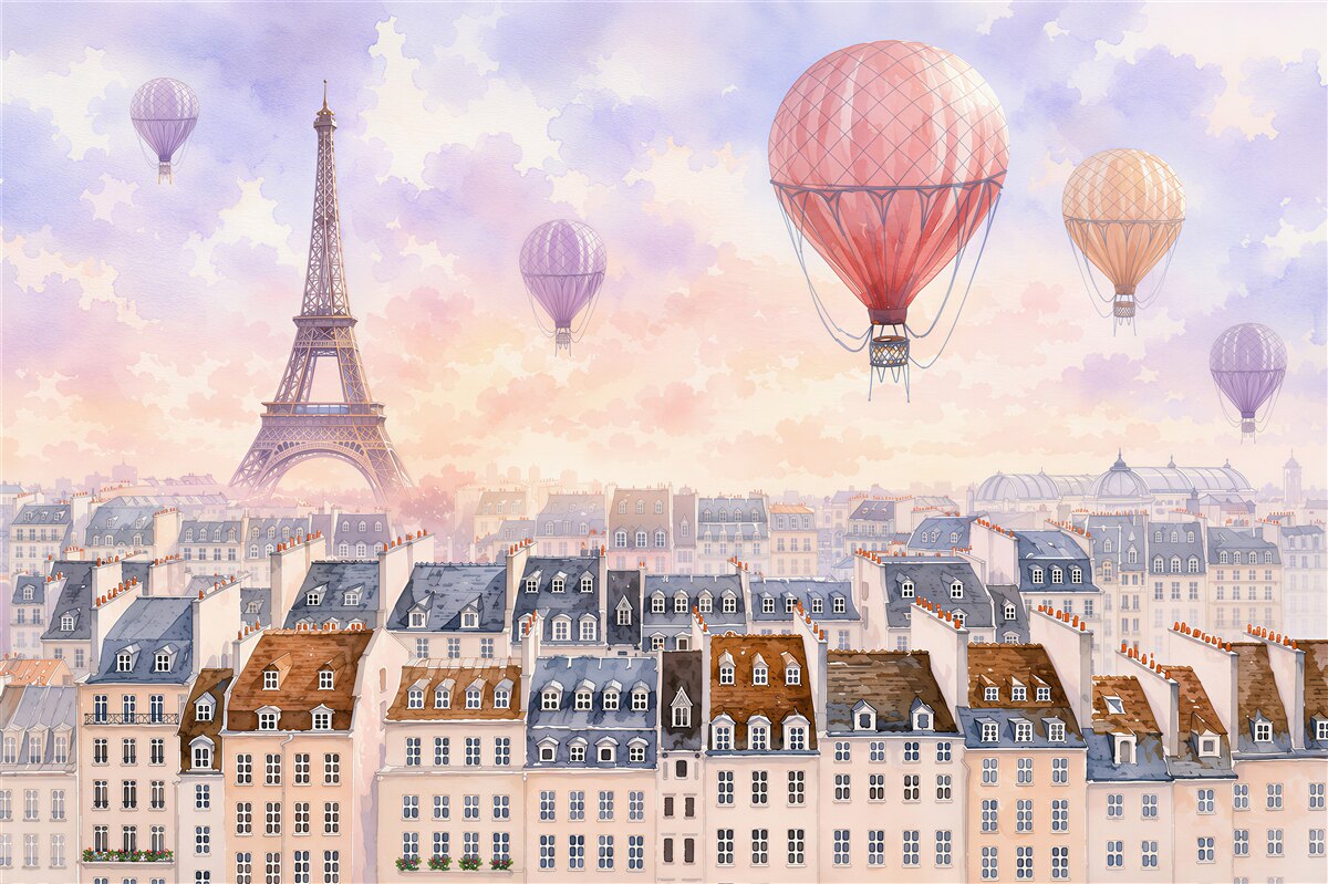 Fototapeten Eiffelturm und Häuser von Paris
