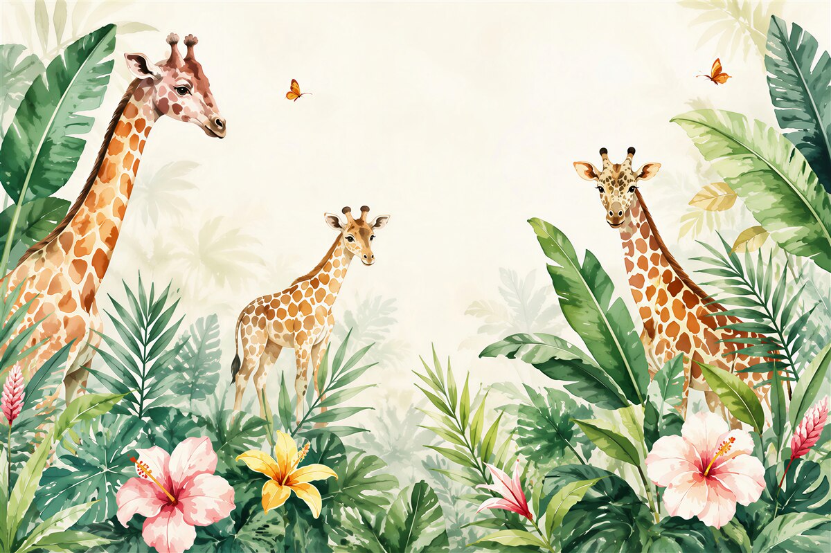 Fototapeten Giraffen spazieren im Dschungel