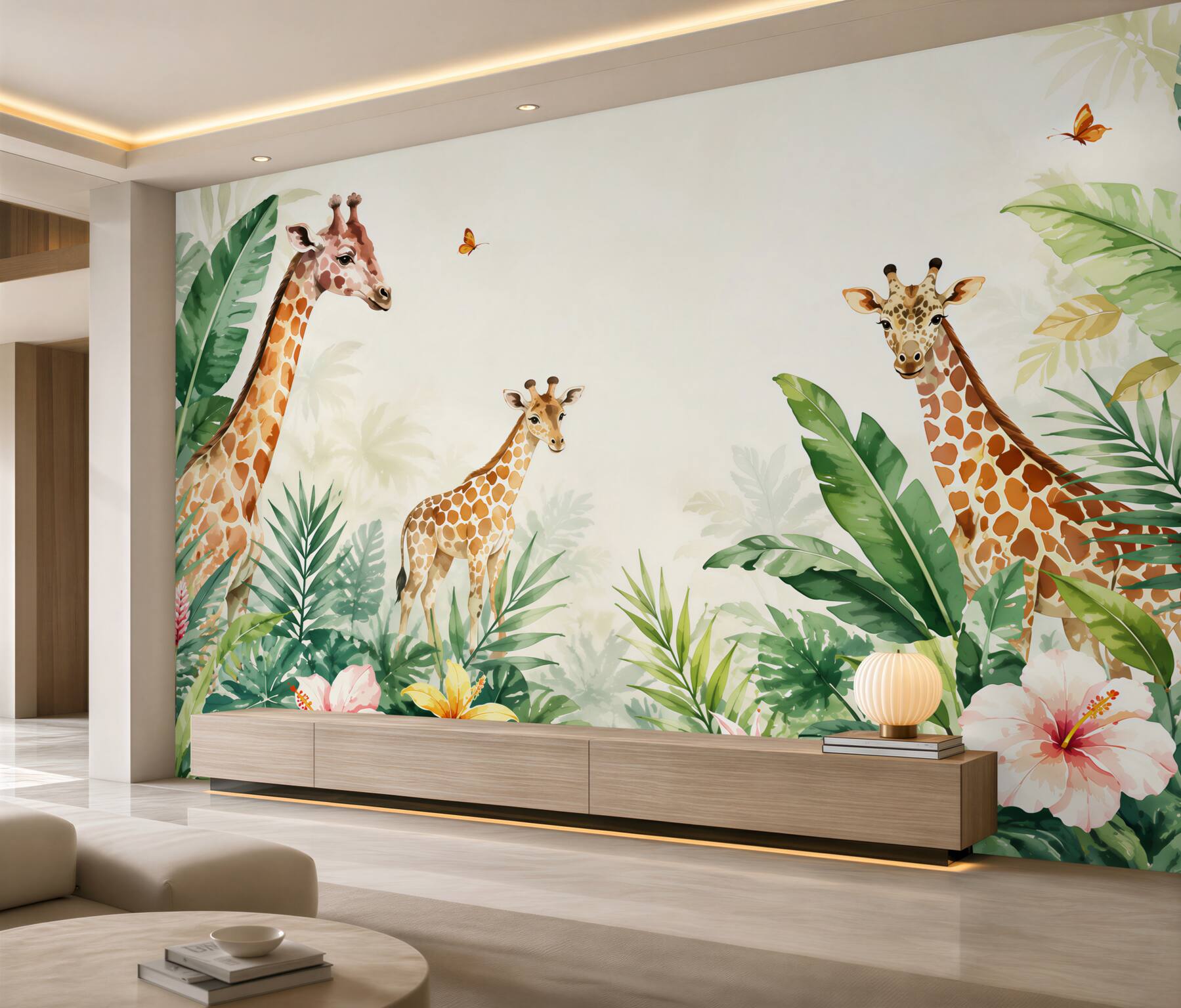 Fototapeten Giraffen spazieren im Dschungel