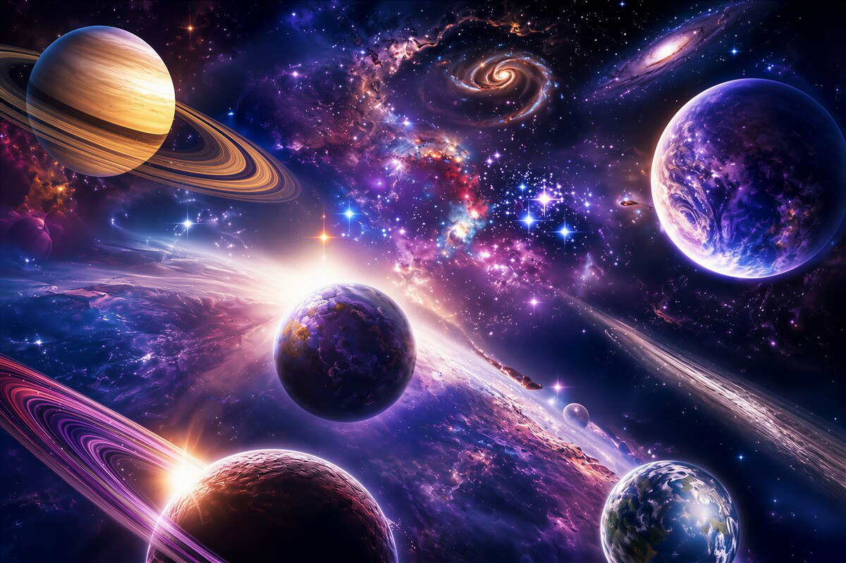 Fototapeten Helle Räume und unbegrenzte Planeten