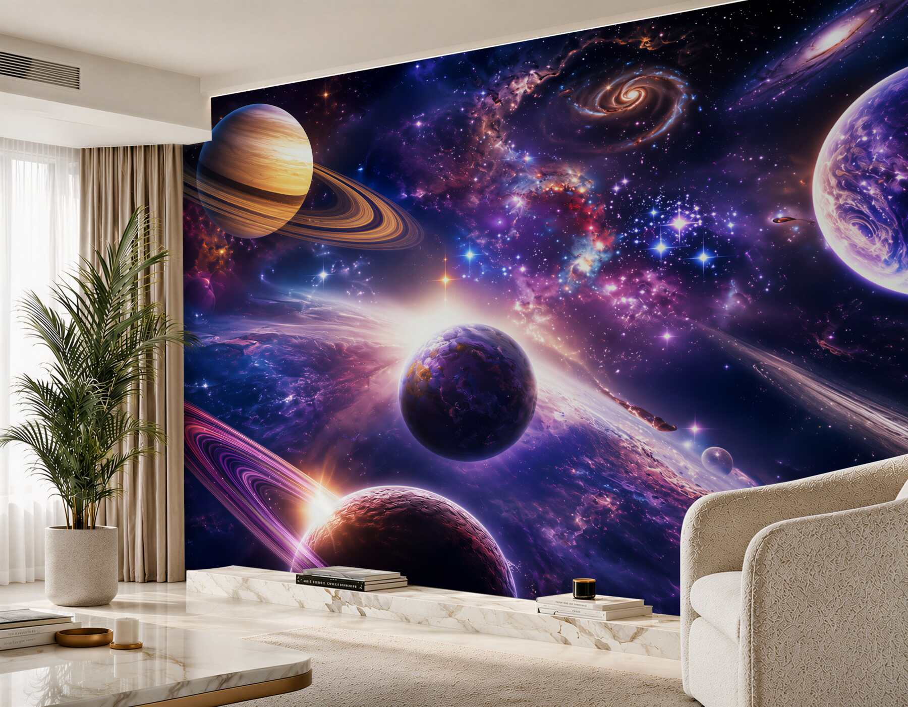 Fototapeten Helle Räume und unbegrenzte Planeten