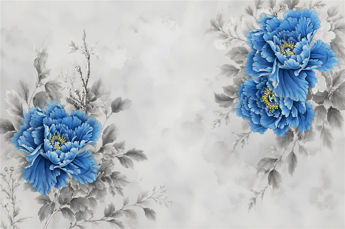 Fototapeten Blaue Blumen auf grauem Hintergrund