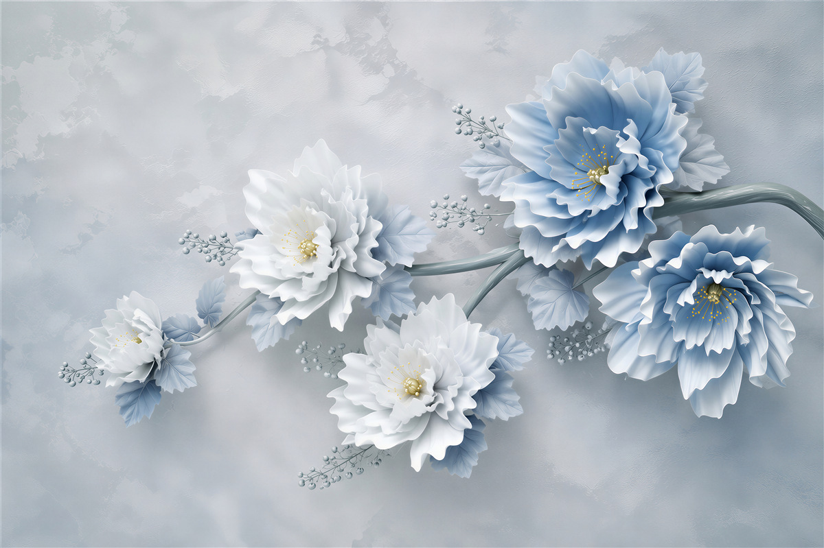 Fototapeten Blaue Blumen an einem nebligen Tag