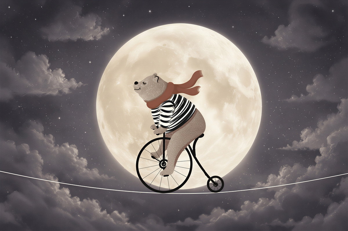 Fototapeten Zirkus-Panda auf dem Fahrrad
