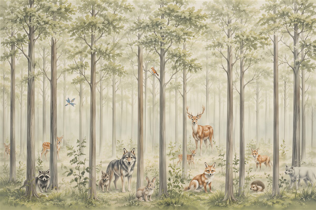 Fototapeten schlanker Laubwald und seine Bewohner