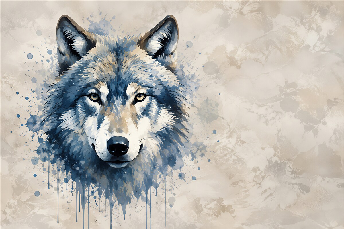 Fototapeten grauer Wolf Aquarellporträt moderne Wanddekoration