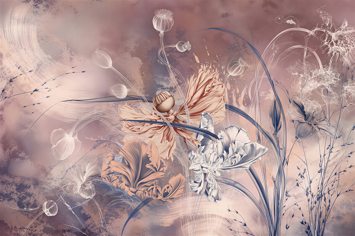 Fototapeten künstlerische Blumen Pastell moderne Aquarell