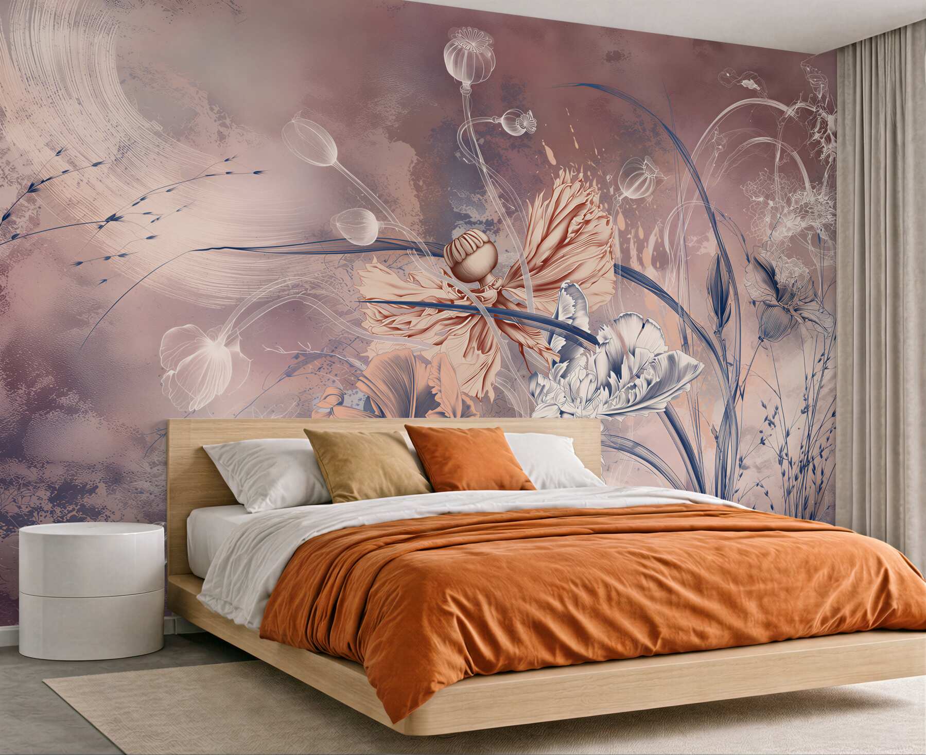 Fototapeten künstlerische Blumen Pastell moderne Aquarell