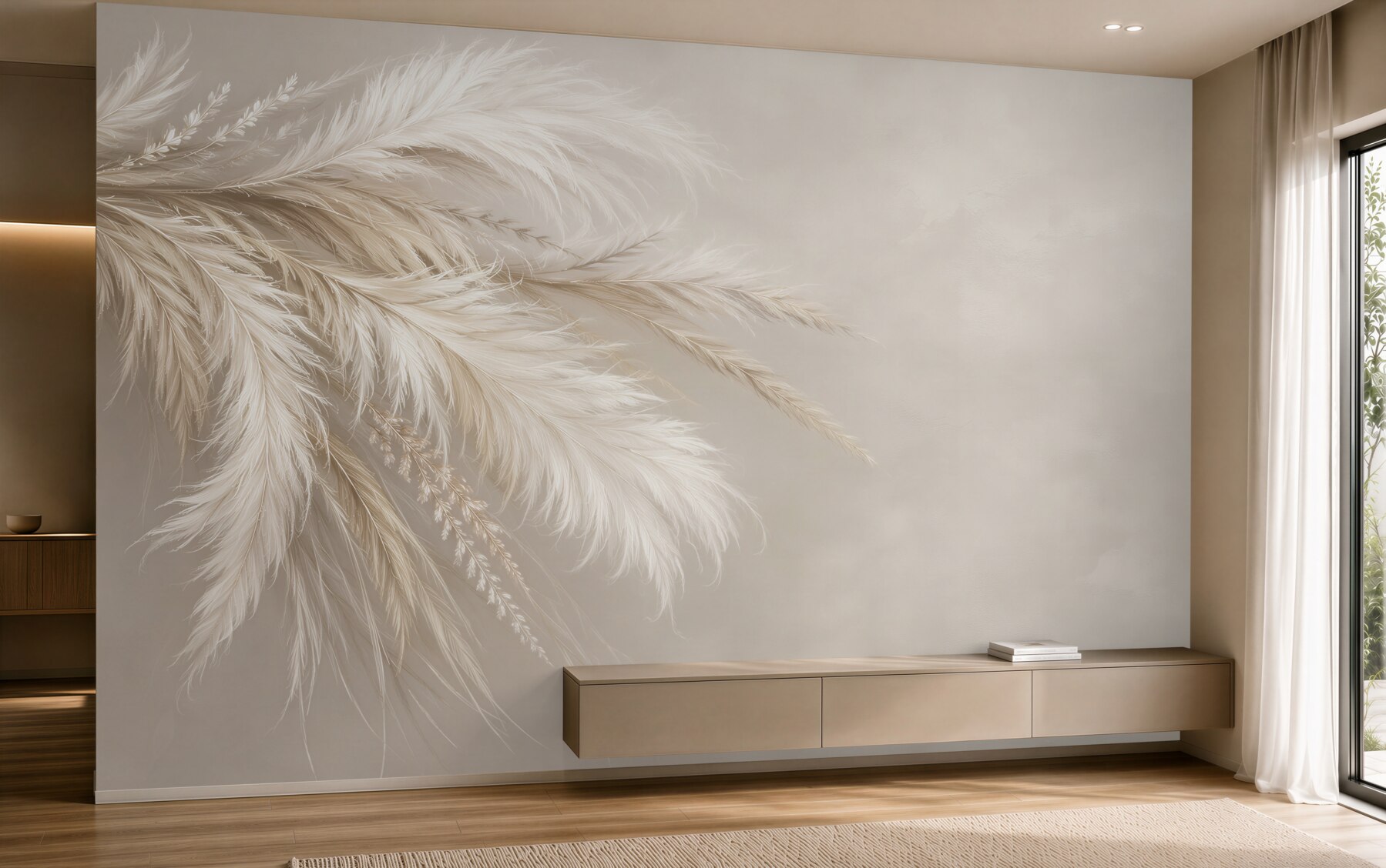 Fototapeten Zarte beige Federn
