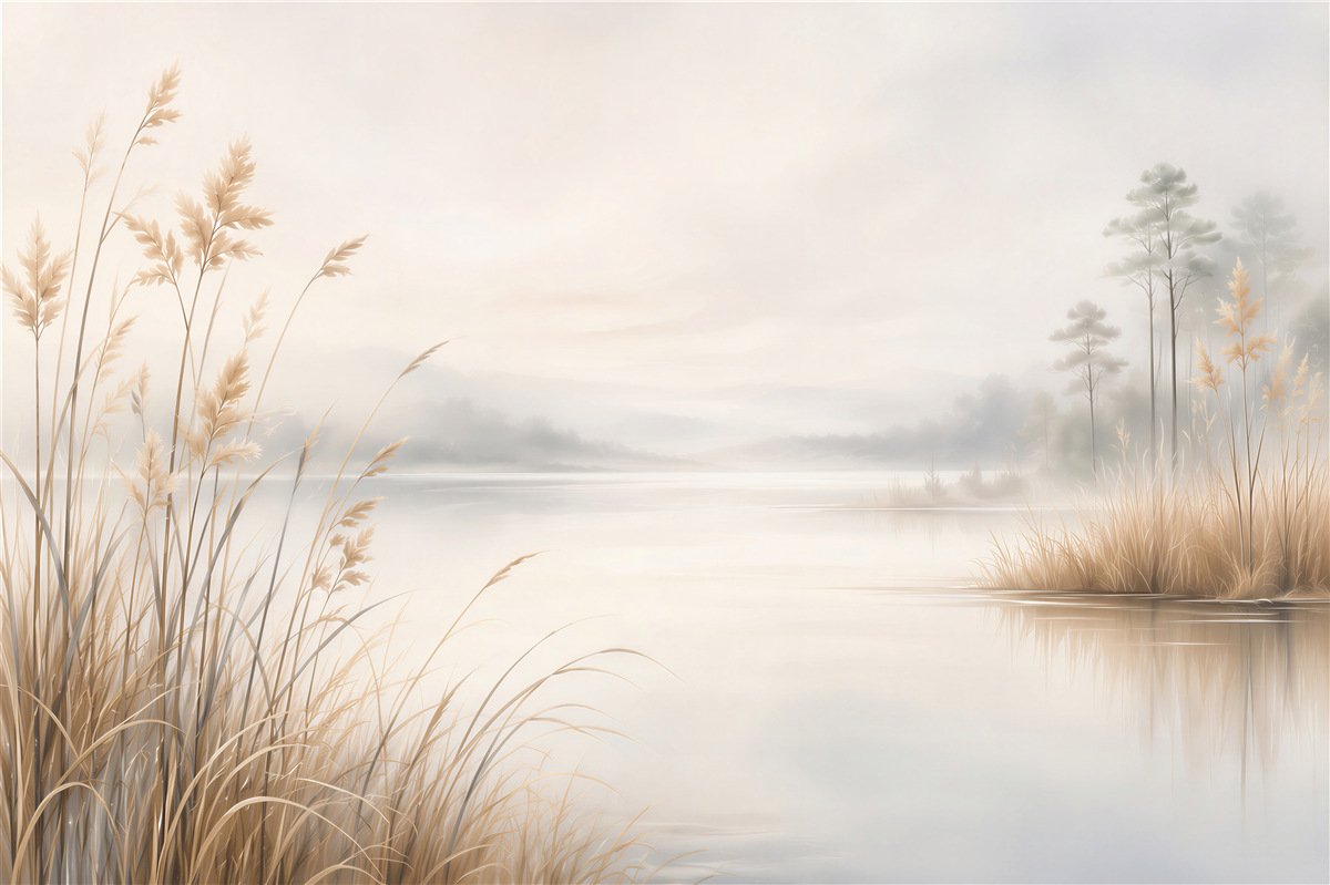 Fototapeten Zarter Morgen am See