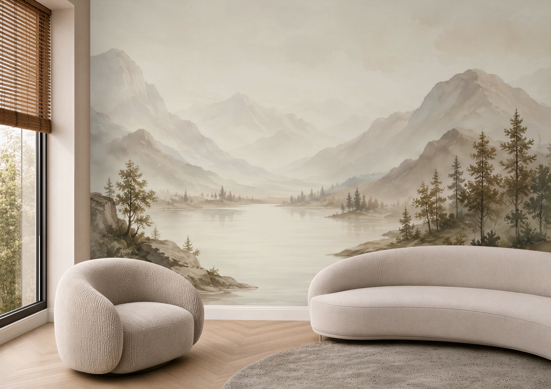 Fototapeten Stimmungsvolle Berge und See