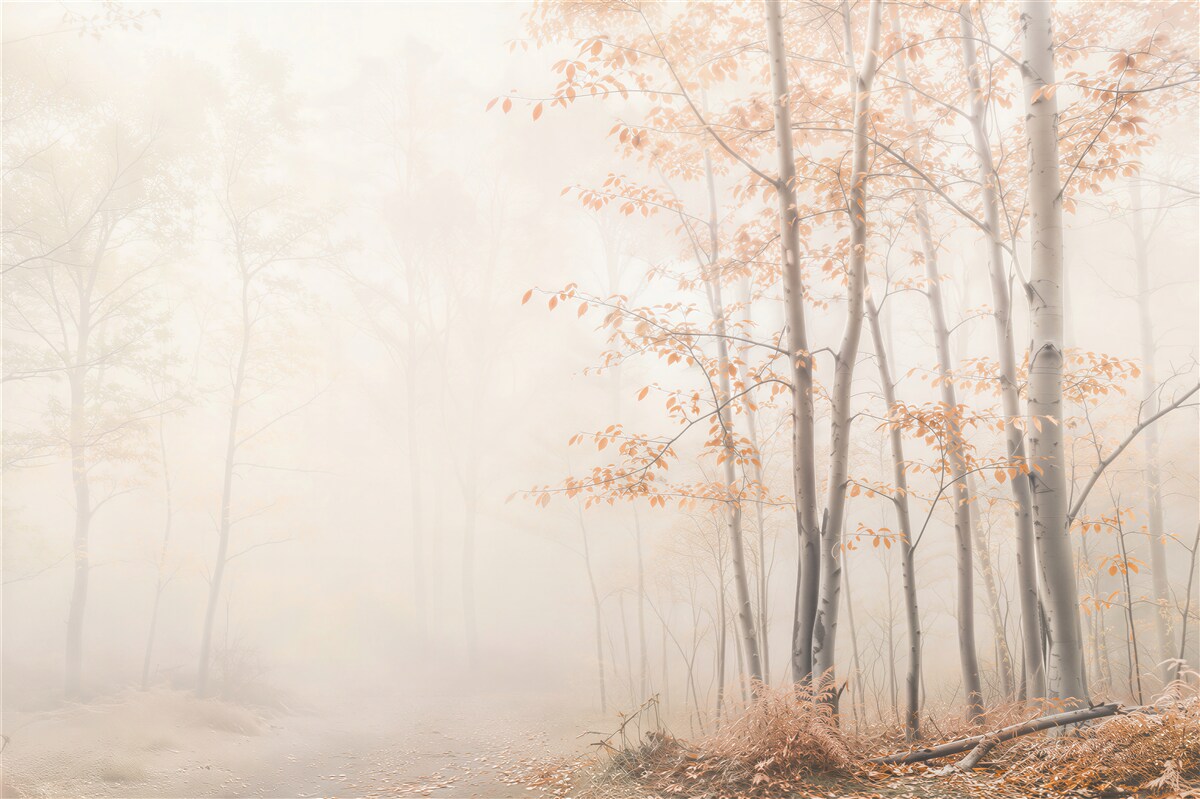 Fototapeten Magische Birken im Nebel