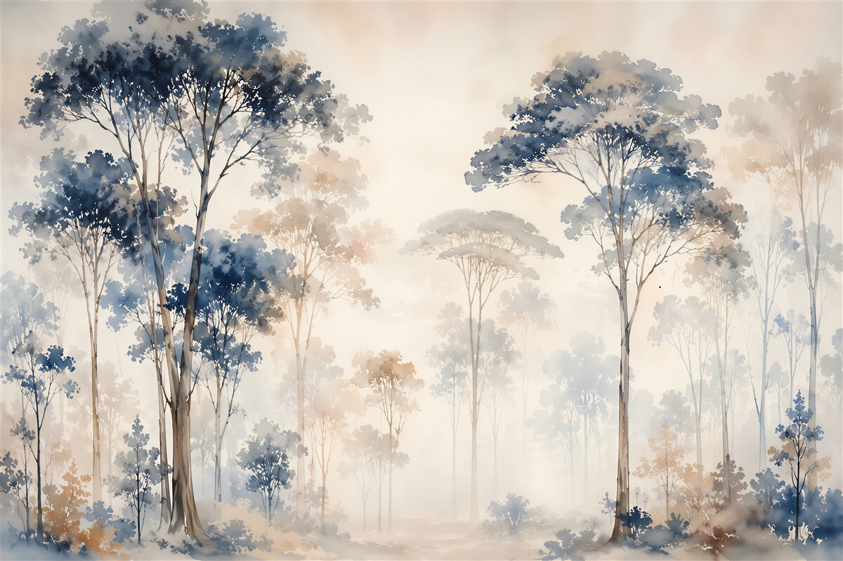 Fototapeten Waldnebel Aquarell