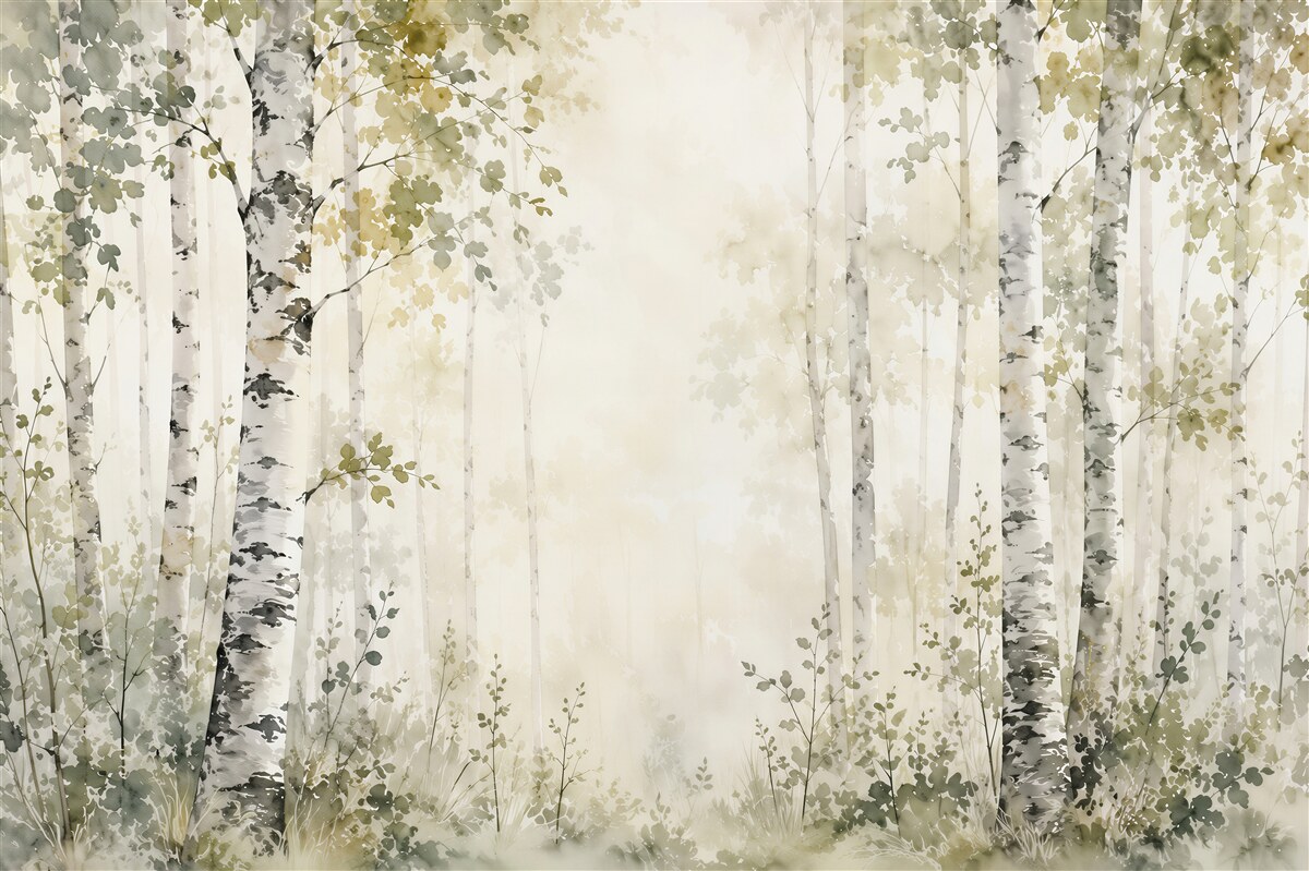 Fototapeten Birkenlandschaft in Aquarell