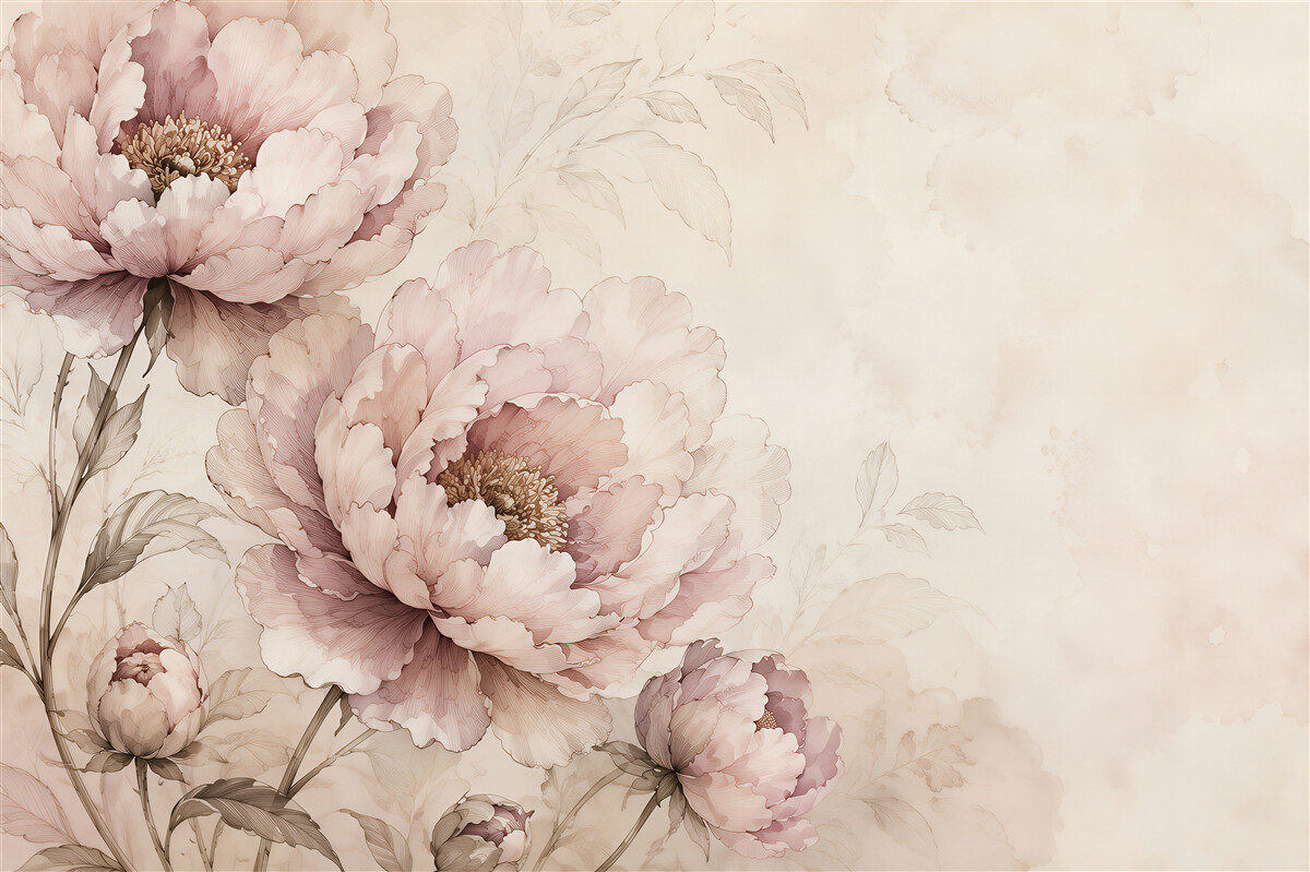Fototapeten Elegante Pfingstrosen Aquarell
