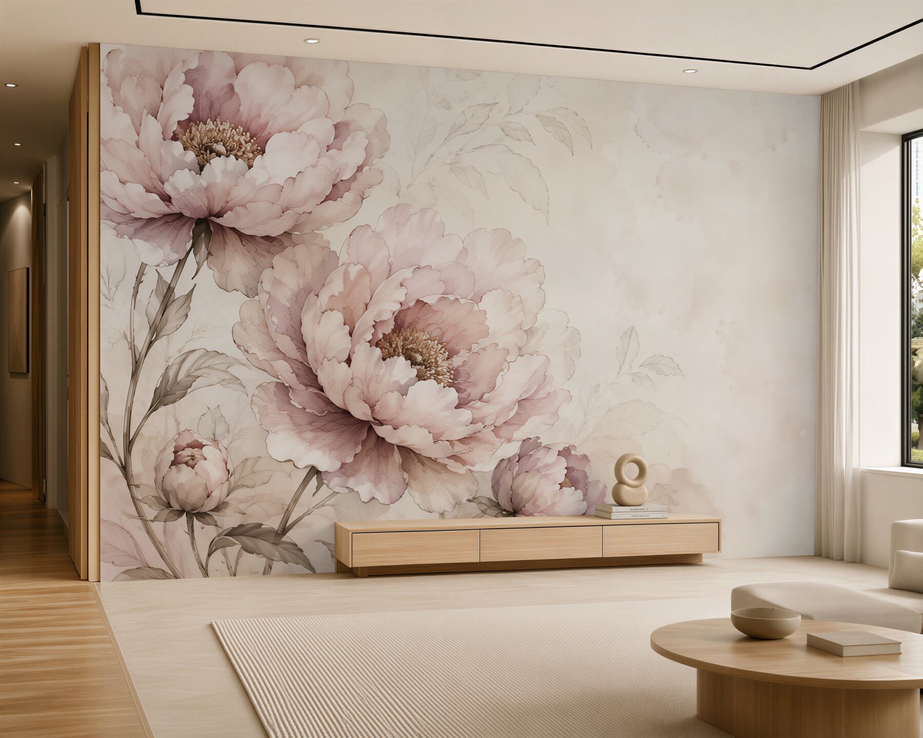 Fototapeten Elegante Pfingstrosen Aquarell