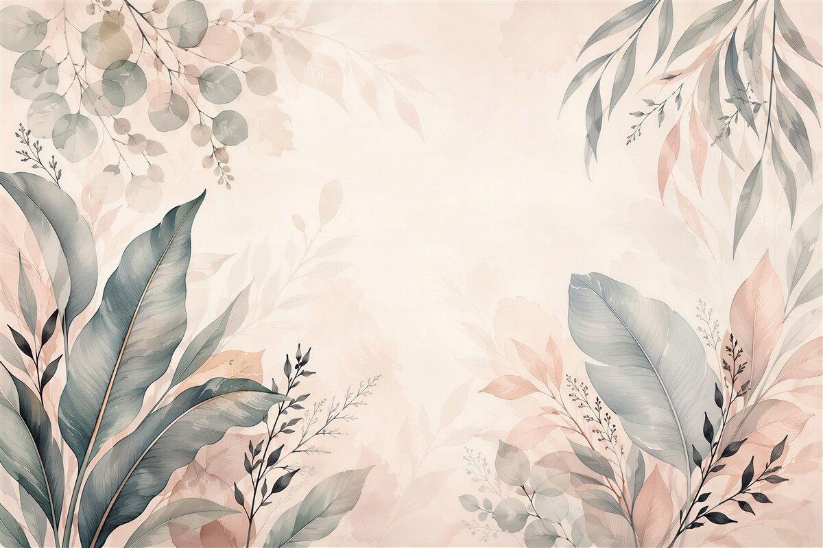 Fototapeten Subtiles Blattmuster Aquarell