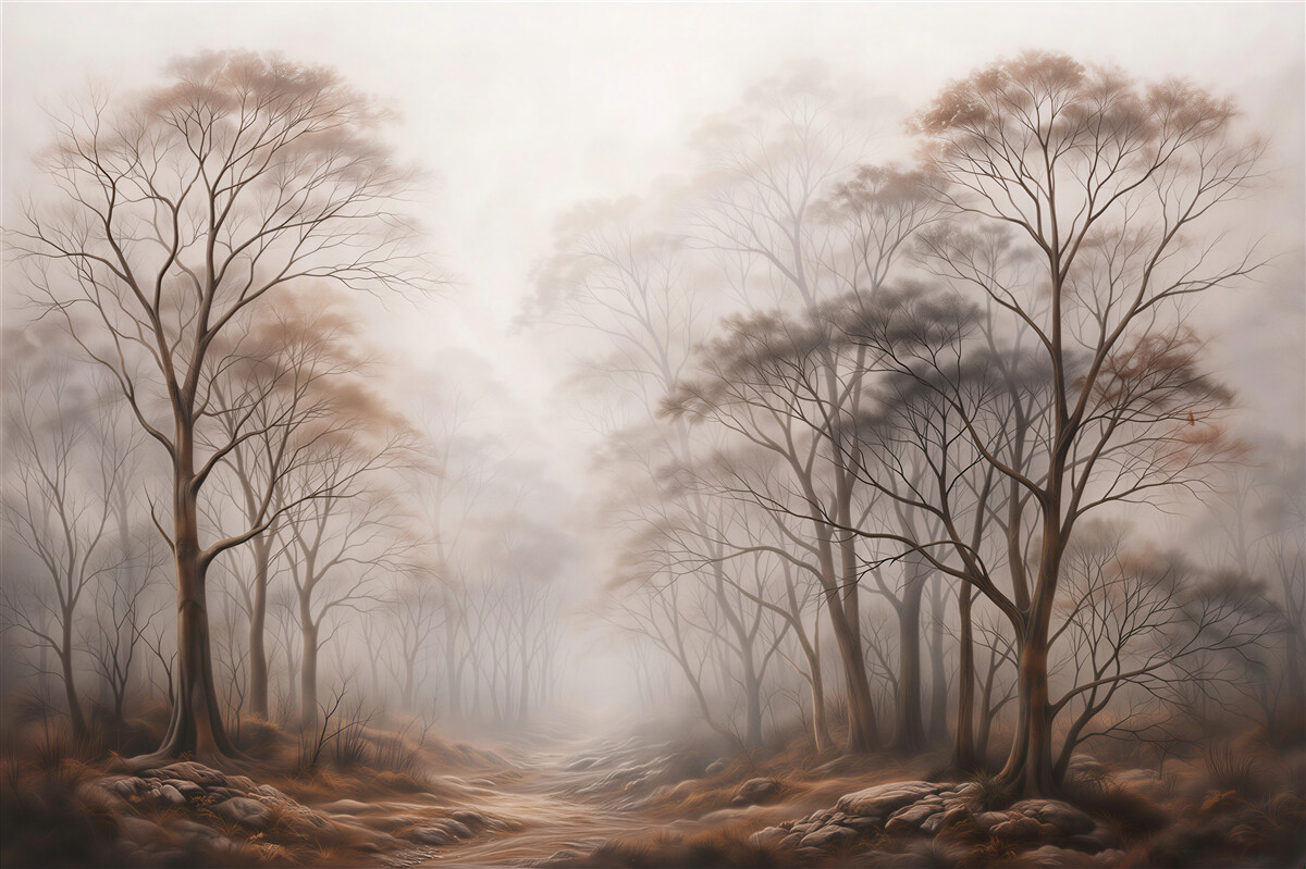 Fototapeten Mystischer Wald im Nebel