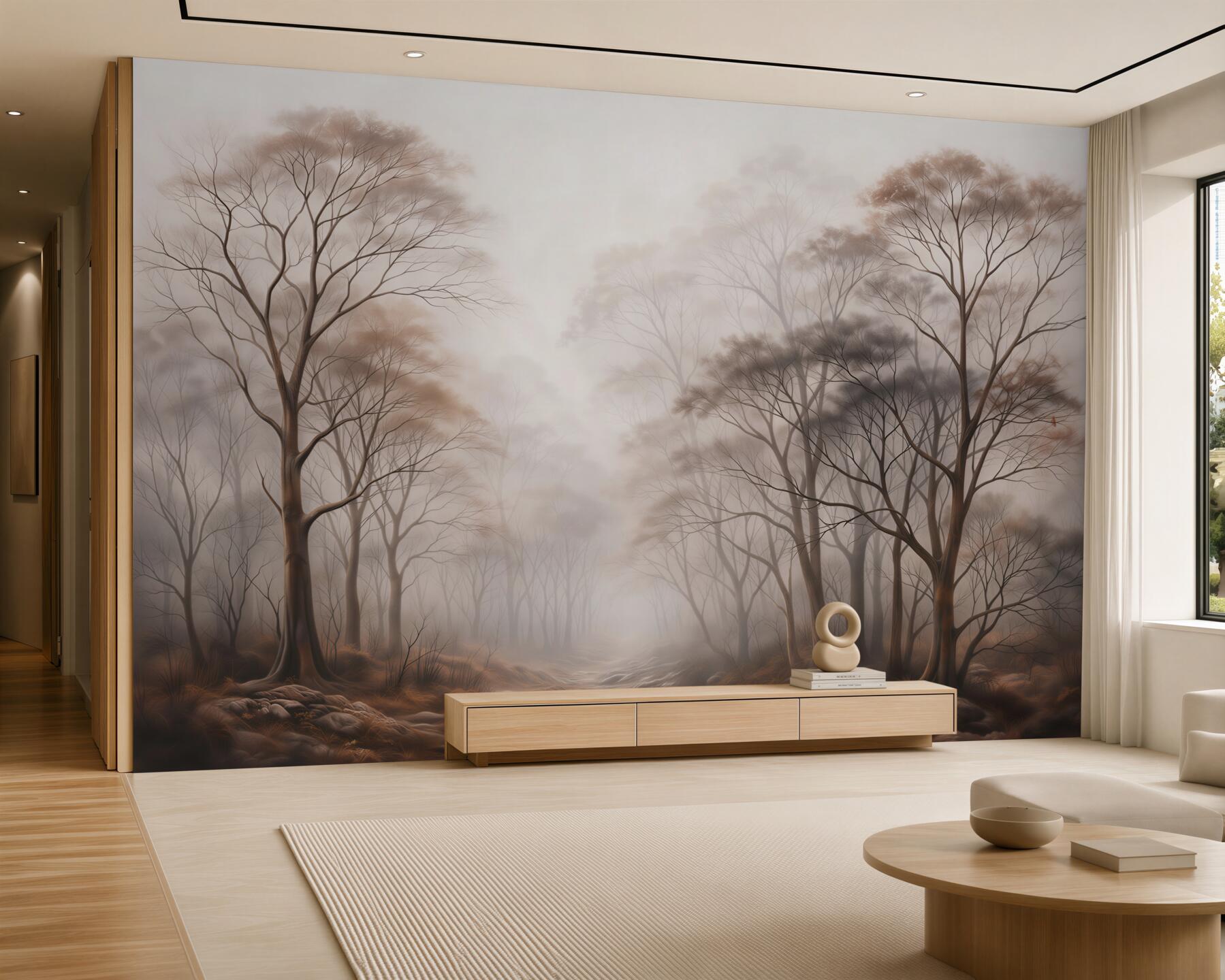 Fototapeten Mystischer Wald im Nebel