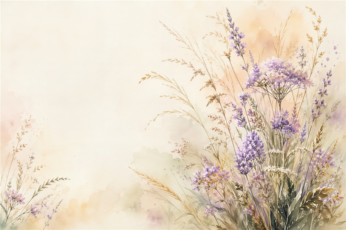 Fototapeten Lavendel-Margeriten-Wiese Aquarell
