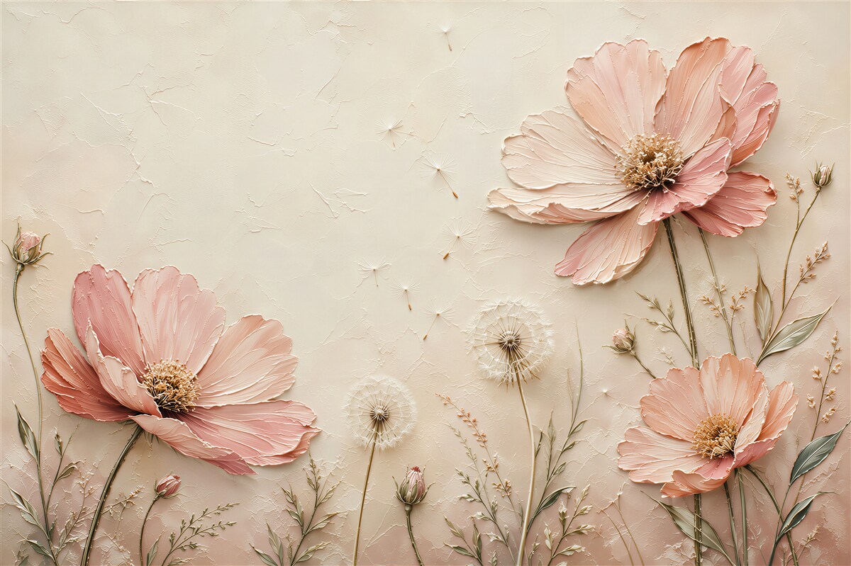Fototapeten Rosa Blumen und Löwenzahn
