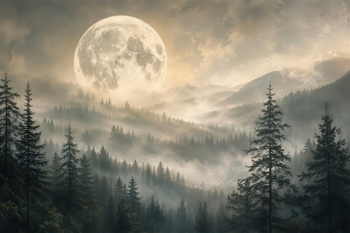 Fototapeten Magischer Mond über den Bergen