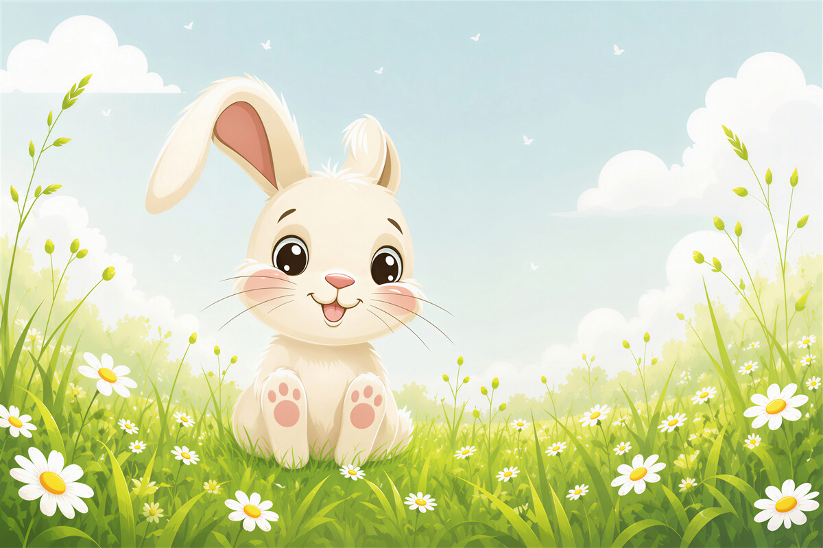 Fototapeten Glücklicher Hase auf dem Gras