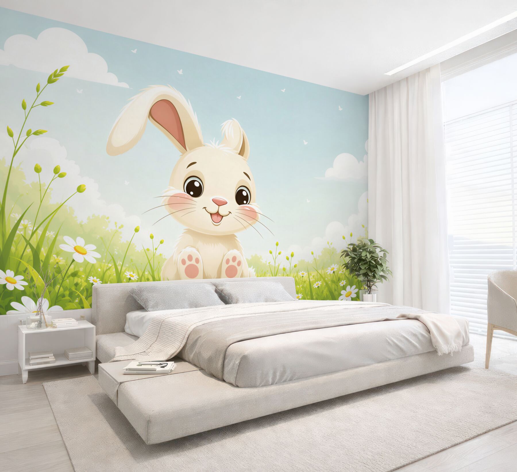 Fototapeten Glücklicher Hase auf dem Gras
