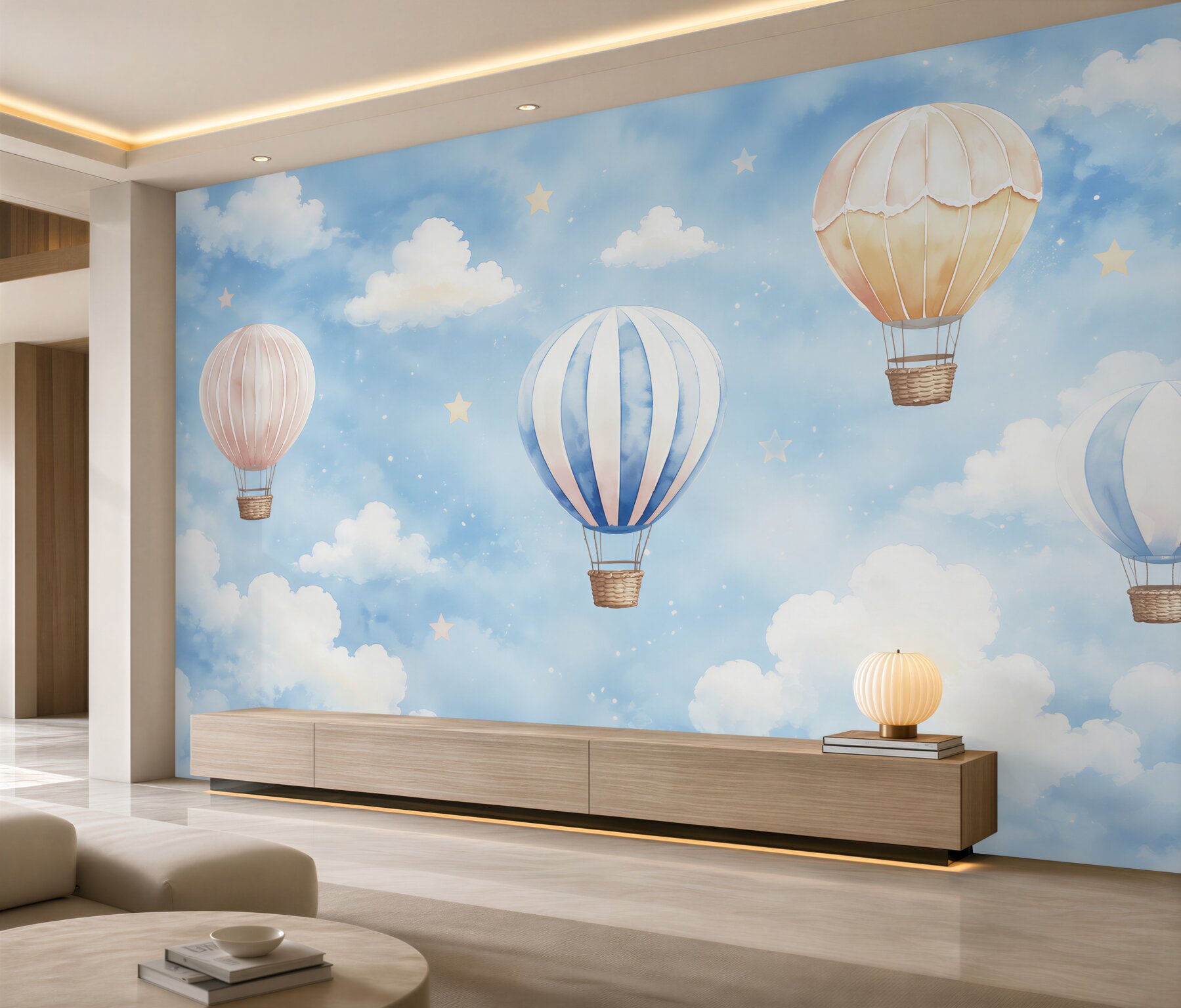 Fototapeten Ballons am Himmel mit Wolken