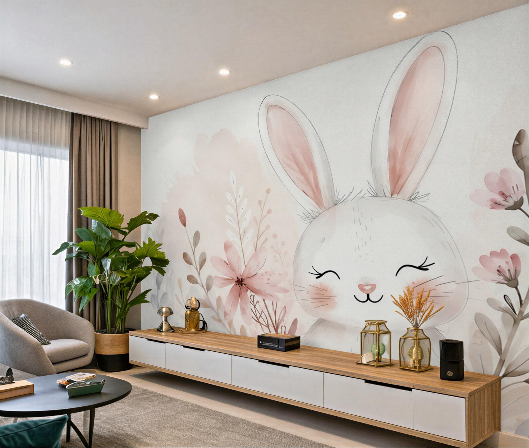 Fototapeten Lächelnder Hase mit geschlossenen Augen