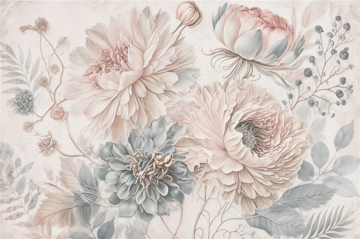 Fototapeten Pastellblumen in Rosa- und Blautönen