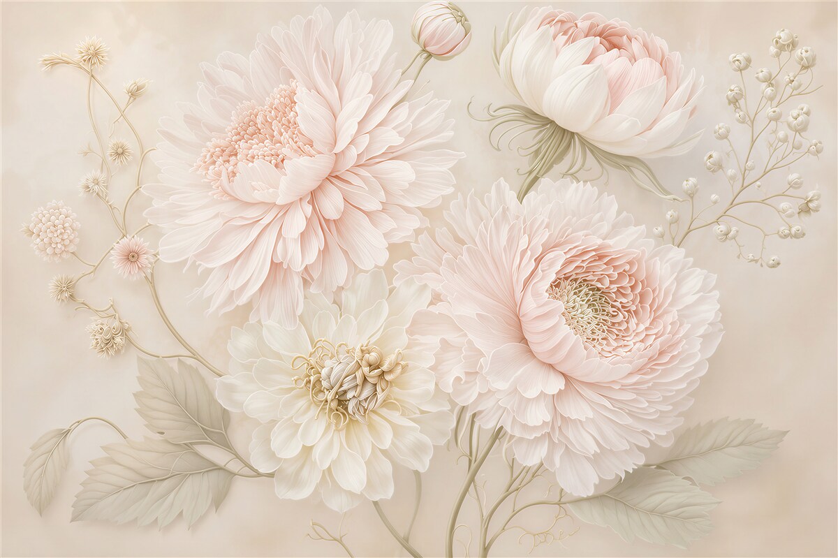 Fototapeten cremefarbene Blumen in voller Blüte