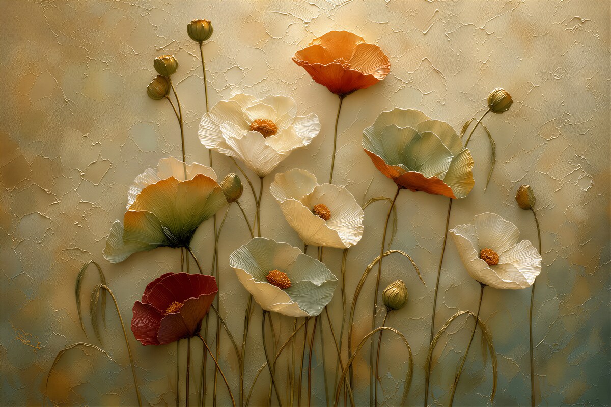Fototapeten Mohnblumen auf pastellfarbenem Hintergrund