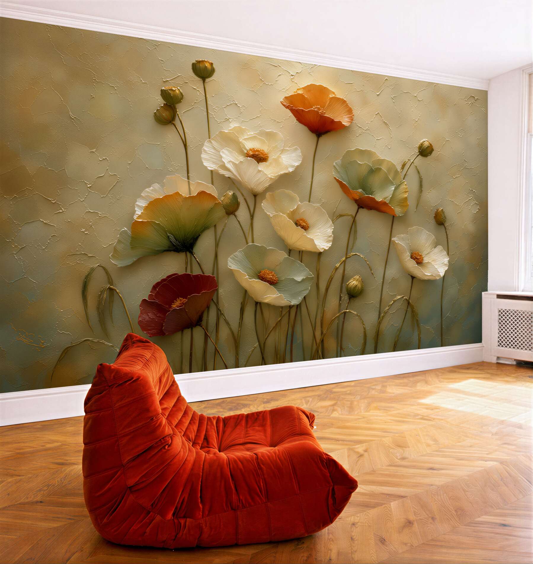 Fototapeten Mohnblumen auf pastellfarbenem Hintergrund