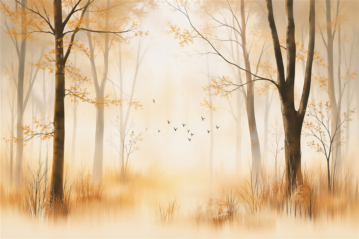 Fototapeten Herbstwald im Nebel