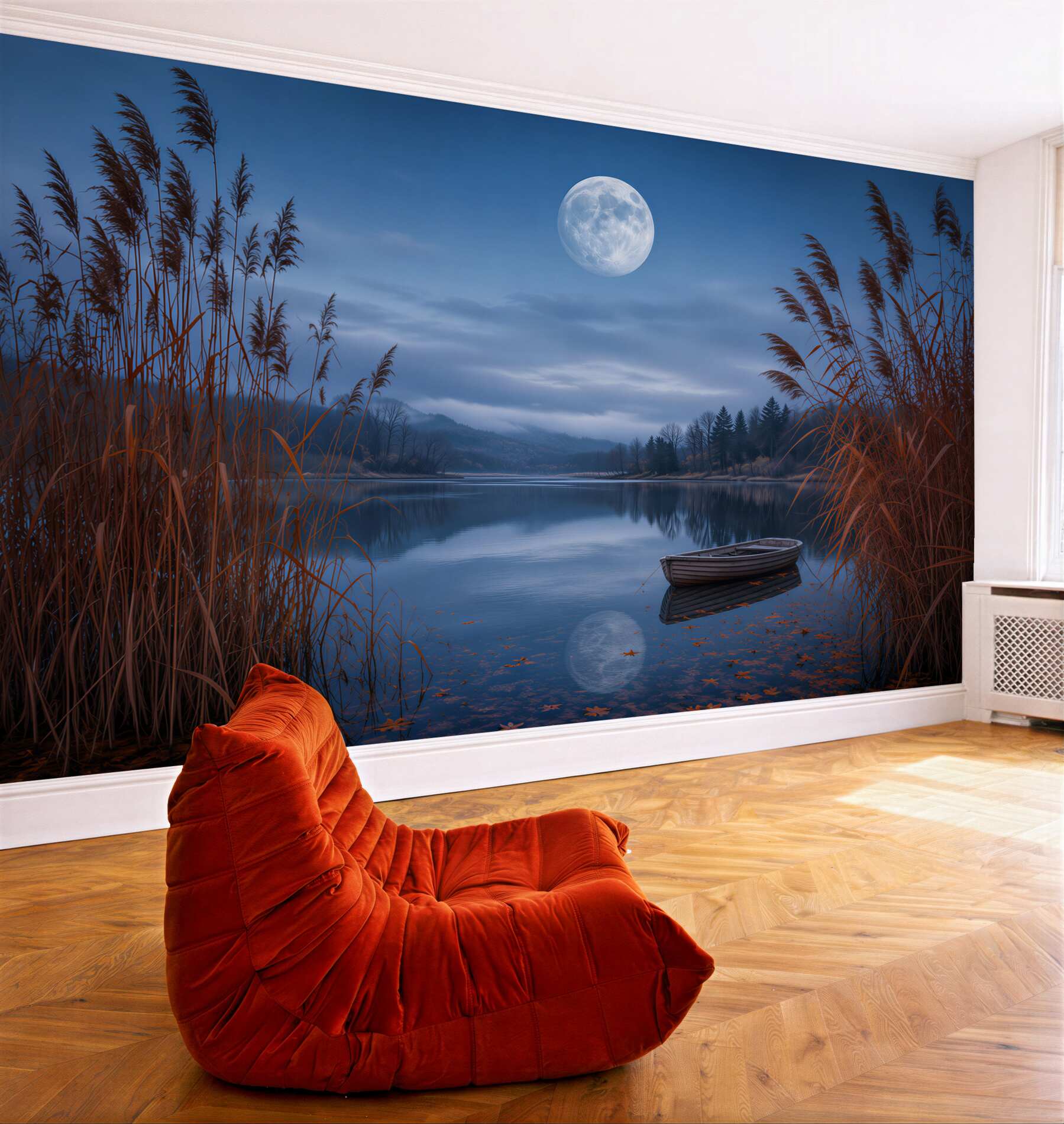 Fototapeten nächtlicher See mit Mond