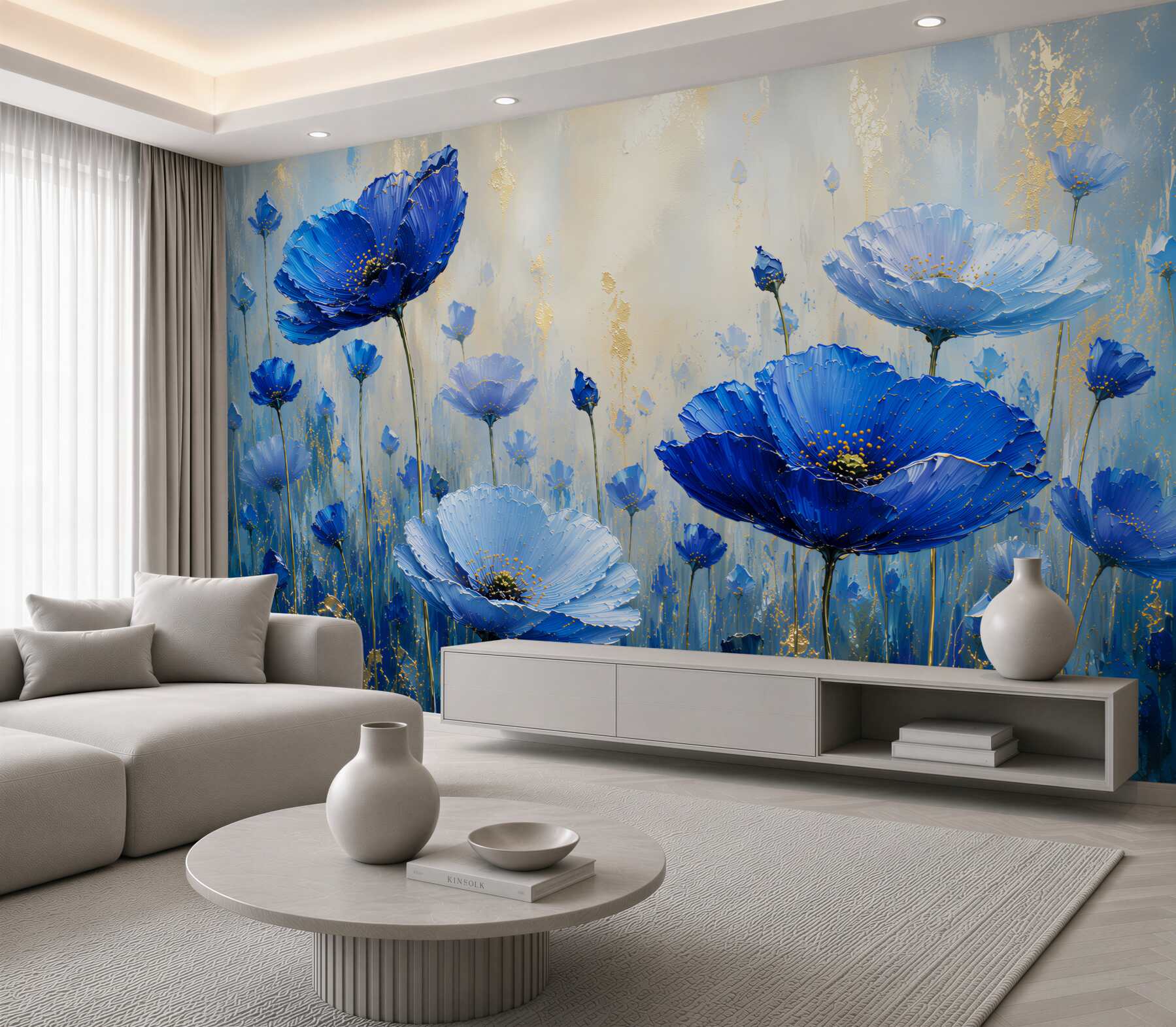 Fototapeten blaue Blumen 3D
