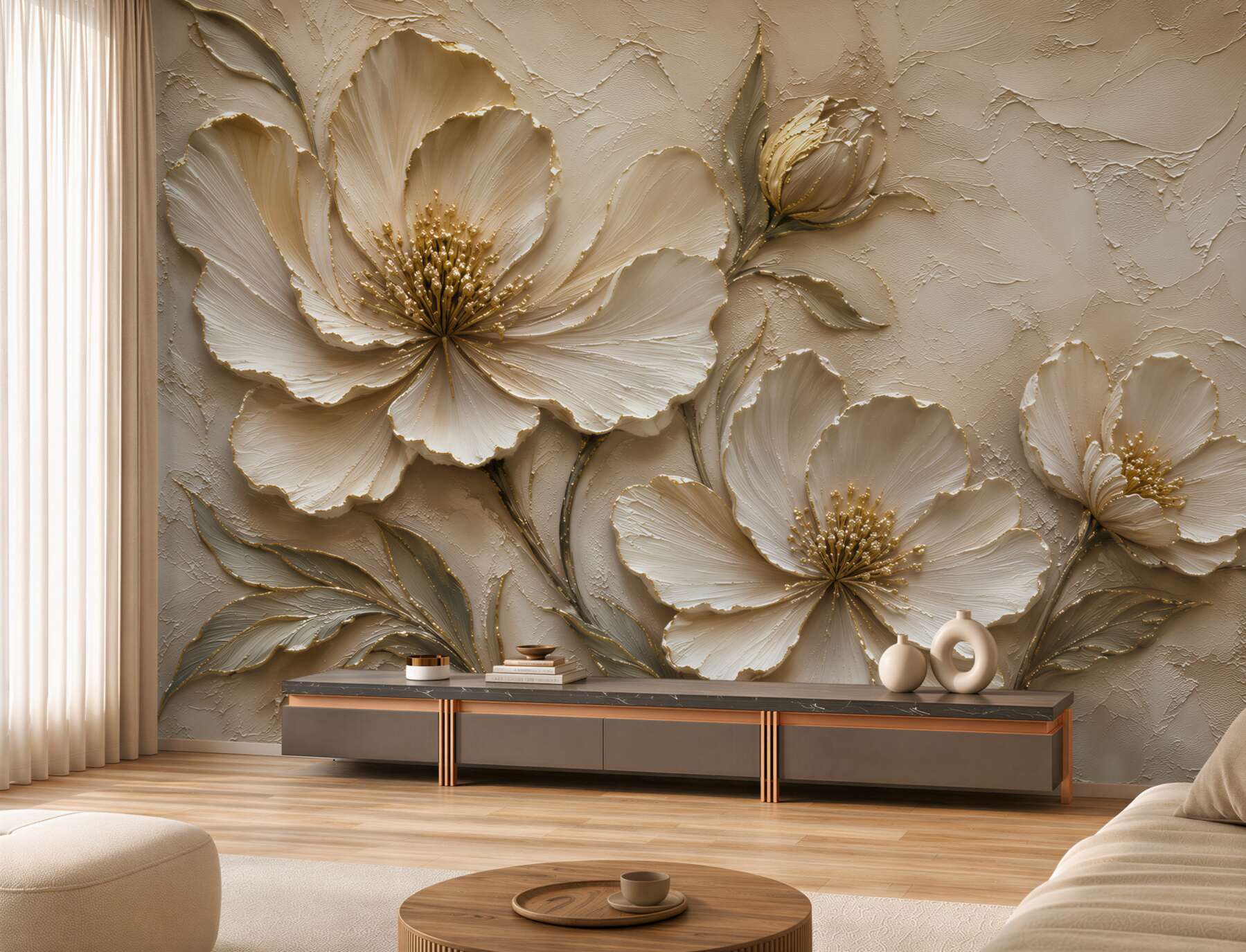 Fototapeten weiße Blumen 3D