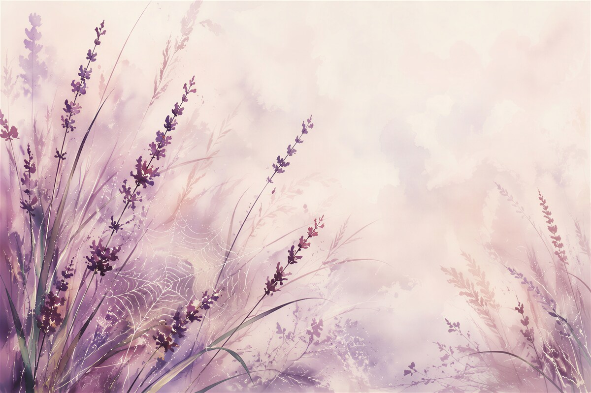 Fototapeten Lavendel mit Spinnennetz