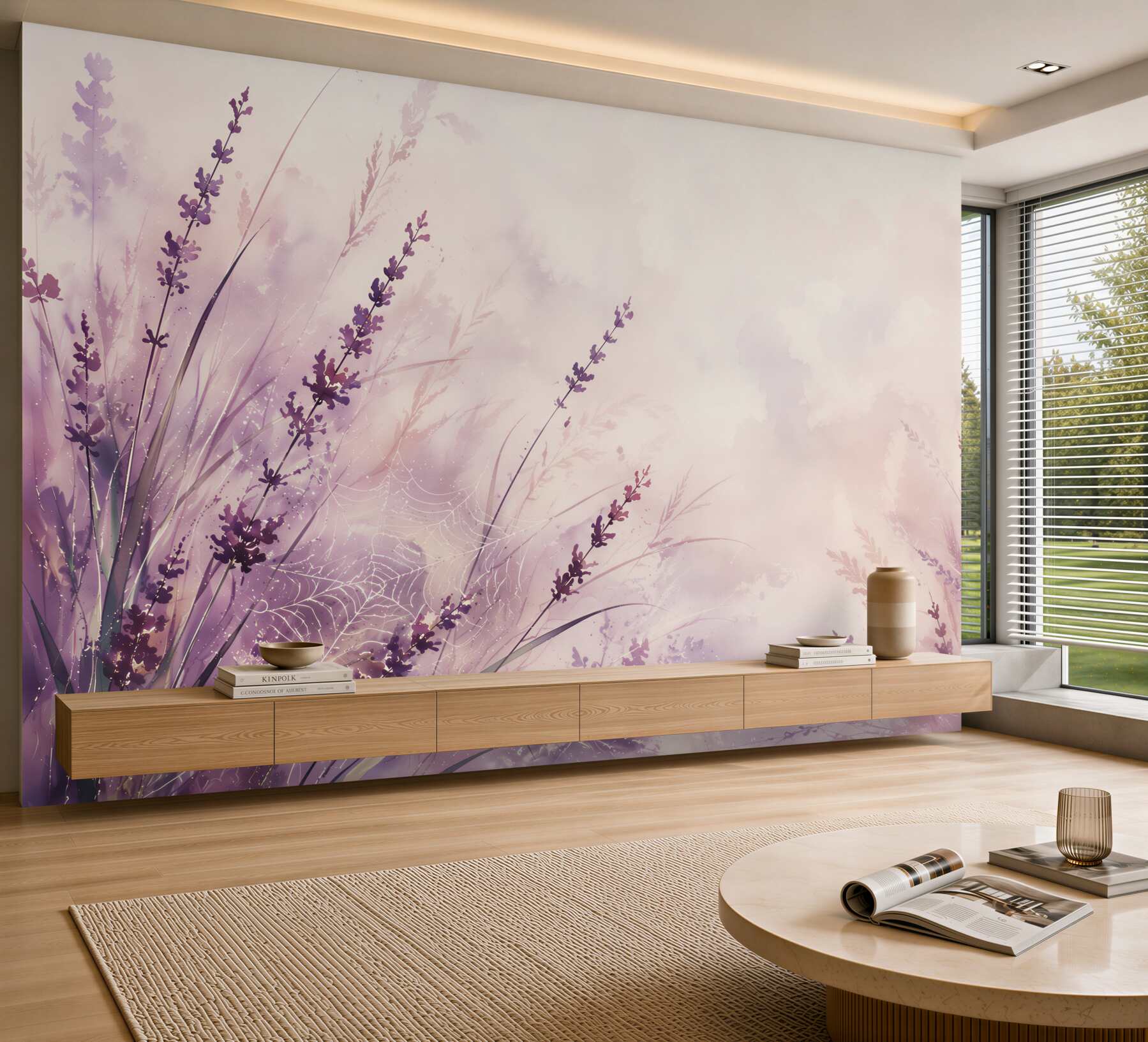 Fototapeten Lavendel mit Spinnennetz