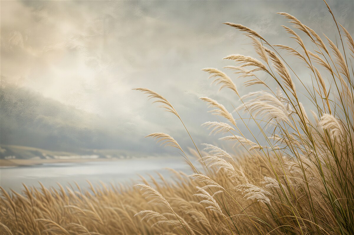 Fototapeten Gräser am See