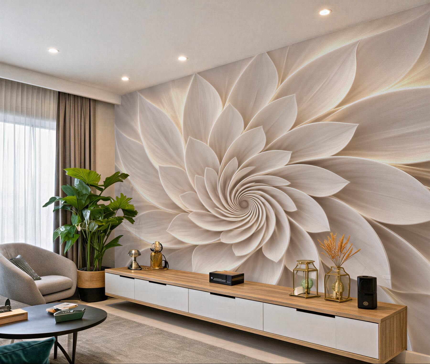 Fototapeten florales Spiraldesign 3D